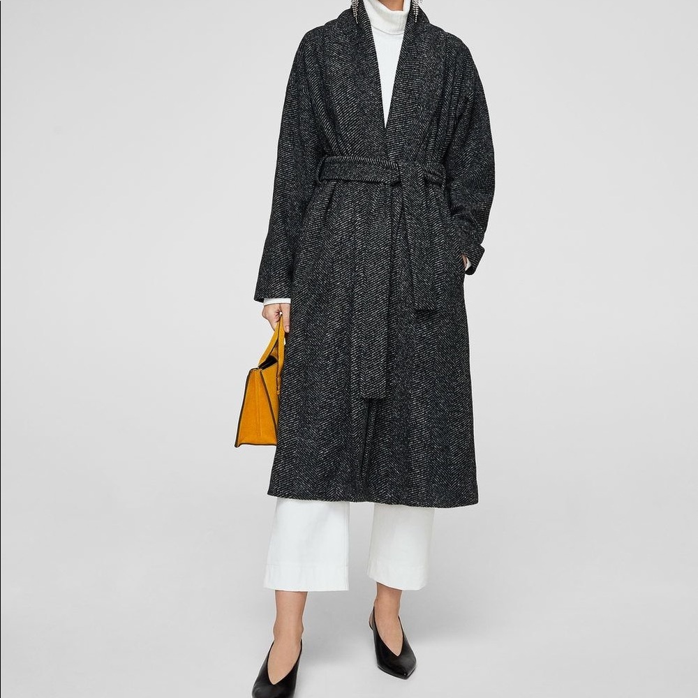 Mango Wool Herringbone Flecked Coat
